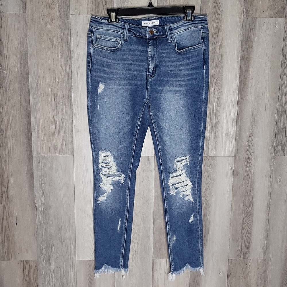 Flying Monkey Womens 30 Distressed Ankle Skinny Jeans Raw‎ Hem High Rise Trendy